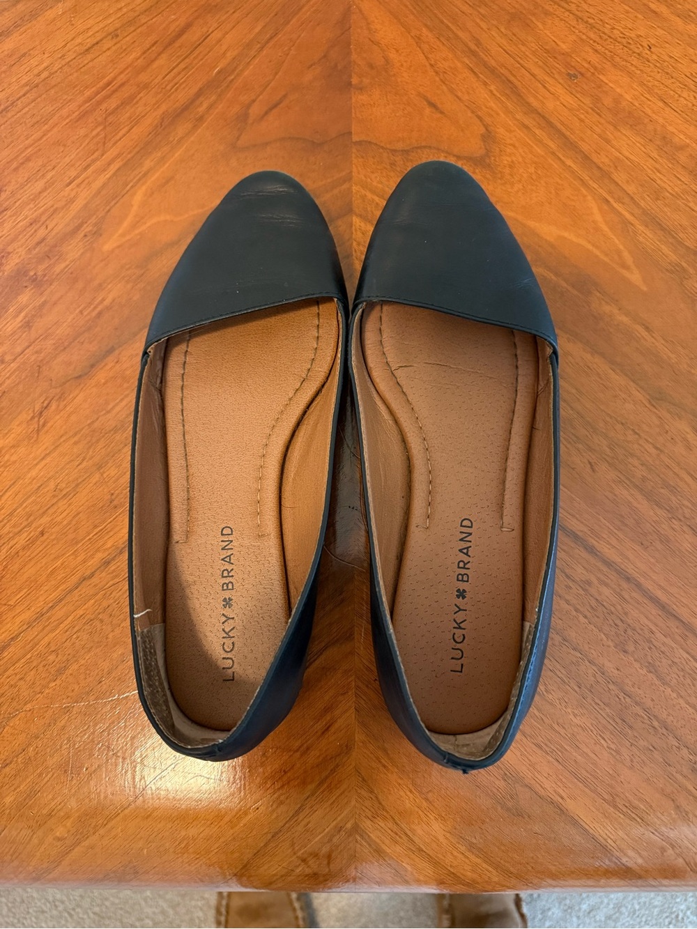 Lucky Brand Black Leather Pointed Ballet Flats